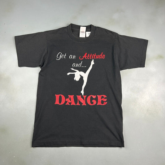 VINTAGE 90s Get An Attitude And.. DANCE Black T-Shirt sz Medium Adult