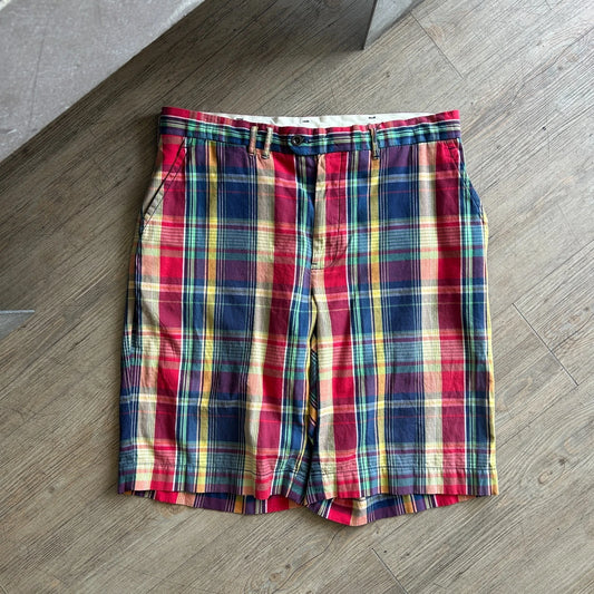 POLO by Ralph Lauren | Vintage Plaid Buckle Back Loose Fit Chino Shorts sz W34