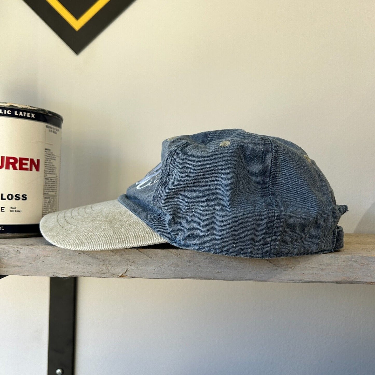 VINTAGE 90s | NYC Denim Two Tone Adjustable Cap HAT sz OS
