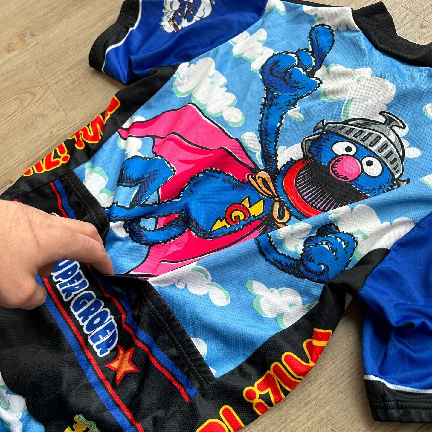 VINTAGE | Sesame Street Super Grover Cycling Bike Jersey sz M Adult