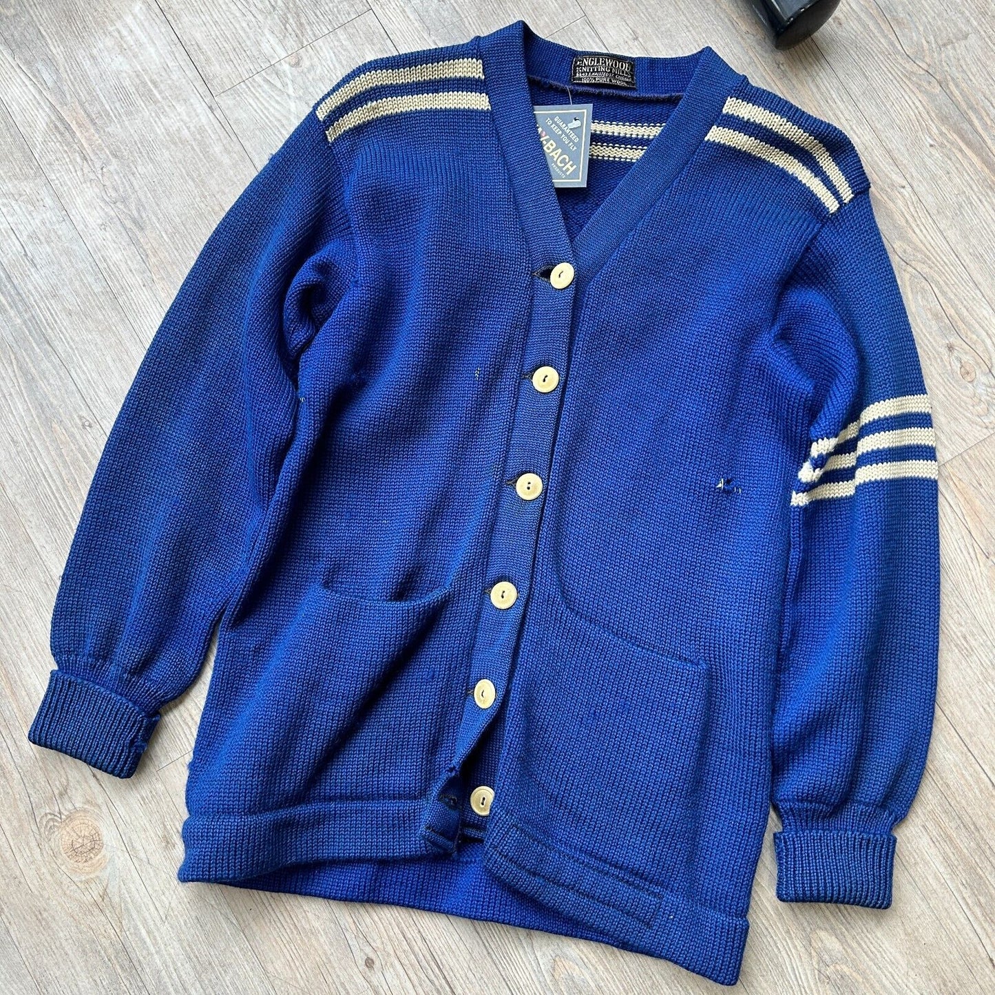 VINTAGE 50s-60 | Englewool Varsity Wool Knit Cardigan Sweater sz S-M Adult