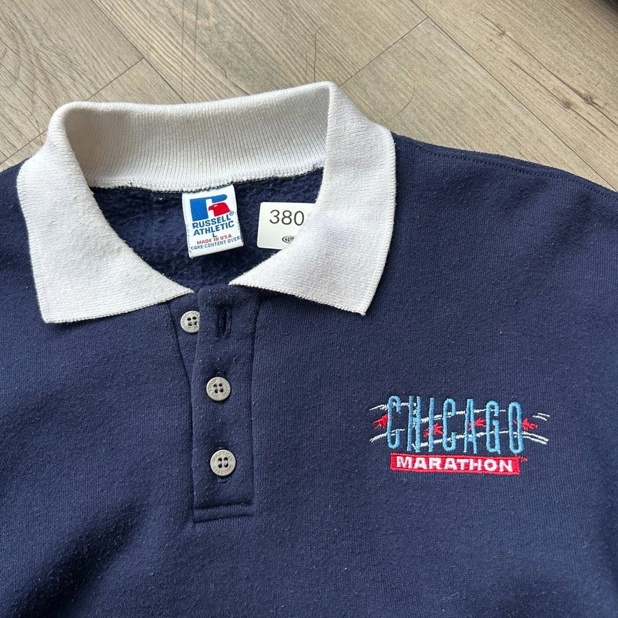 VINTAGE 90s | Chicago Marathon Russell Athletic Collared Crewneck Sweater sz L