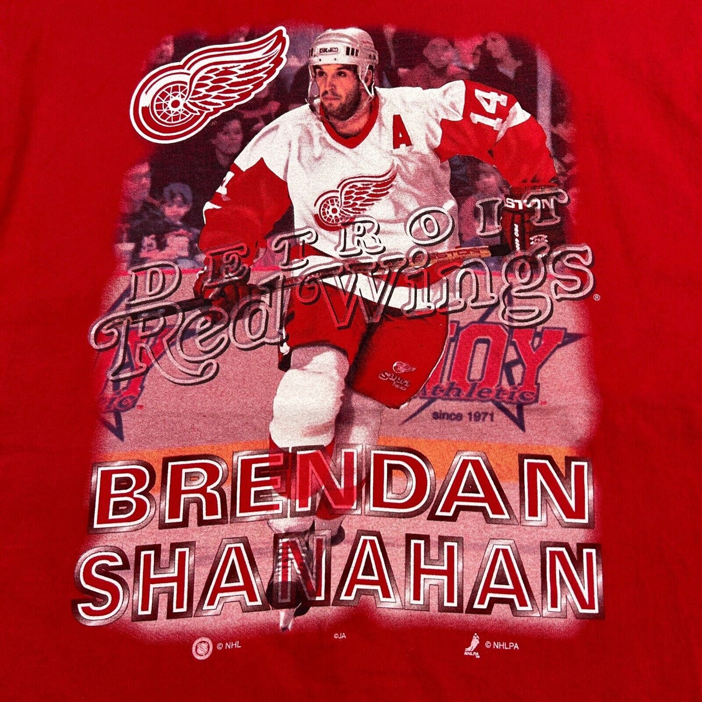VINTAGE 90s | NHL Detroit Red Wings Shanahan Hockey T-Shirt sz L Men Adult