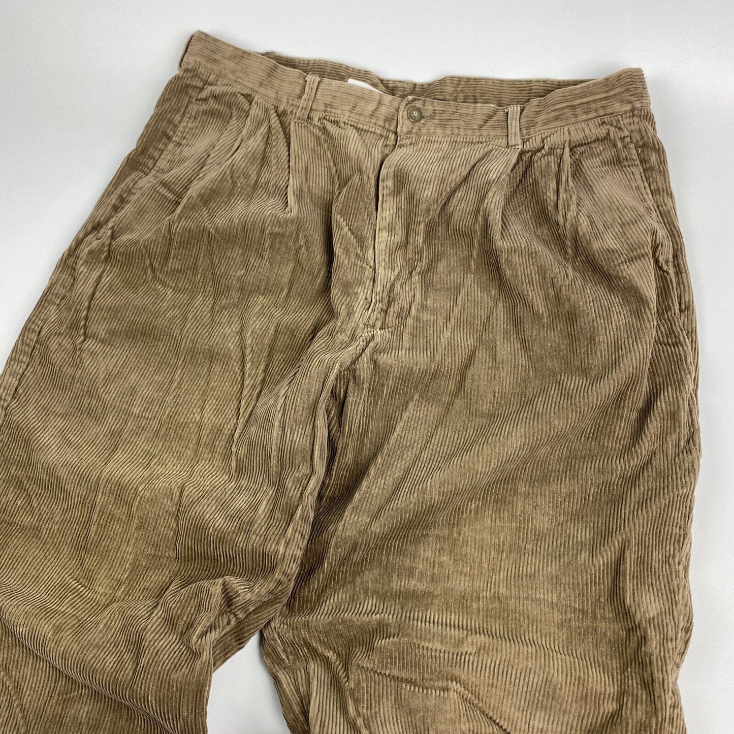 VINTAGE Brown Pleated Corduroy Pants Wide Leg Loose Fit sz W38 L30 Mens