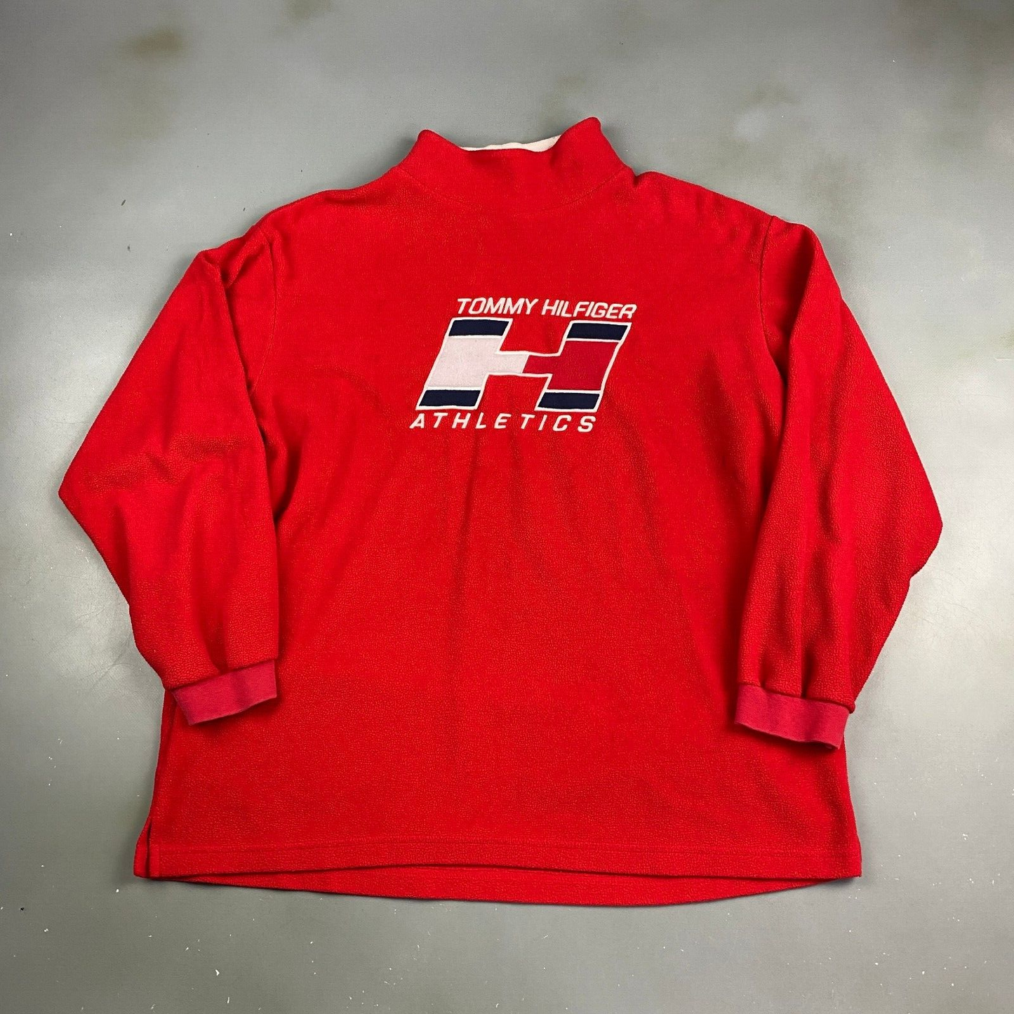 VINTAGE Tommy Hilfiger Athletics Fleece Mock Neck Sweater sz Large Adult
