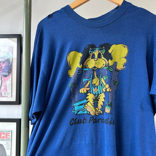VINTAGE 80s | Club Paradise Beach Illustration Art T-Shirt sz L Adult