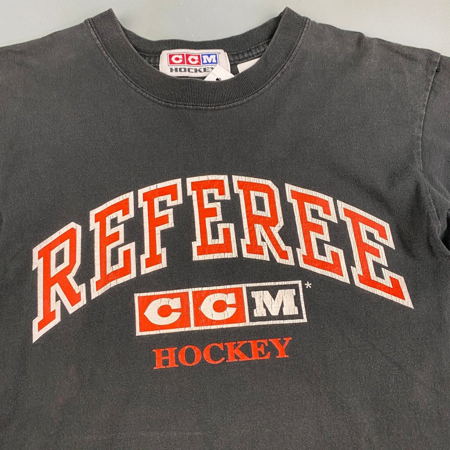 VINTAGE 90s CCM Hockey Referee Black T-Shirt sz Medium Men Adult