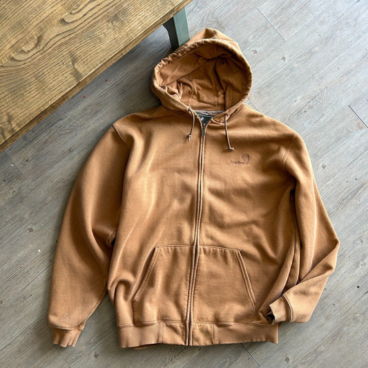 VINTAGE | Carhartt Embroidered Logo Brown Zip Up Hoodie Sweater sz XL Tall