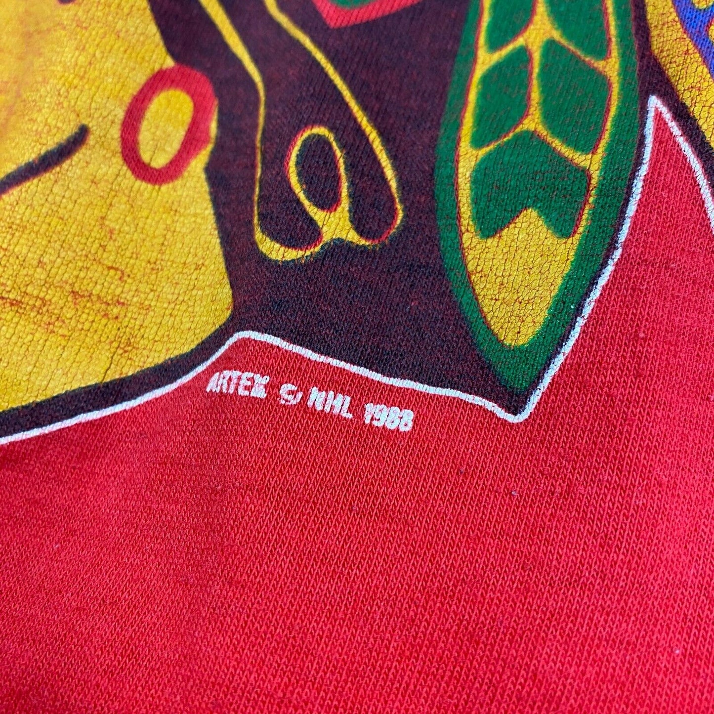 VINTAGE 1988 NHL Chicago Blackhawks Logo Red T-Shirt sz Large Men Adult
