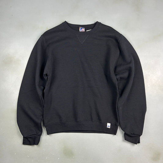 VINTAGE Russell Athletic Blank Black Crewneck Sweater sz XS Adult