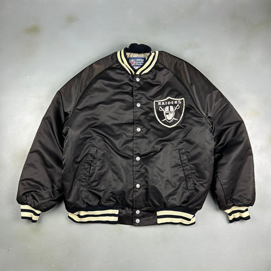 VINTAGE 90s Oakland Raiders NFL Varsity Button Snap Bomber Jacket sz XL Adult