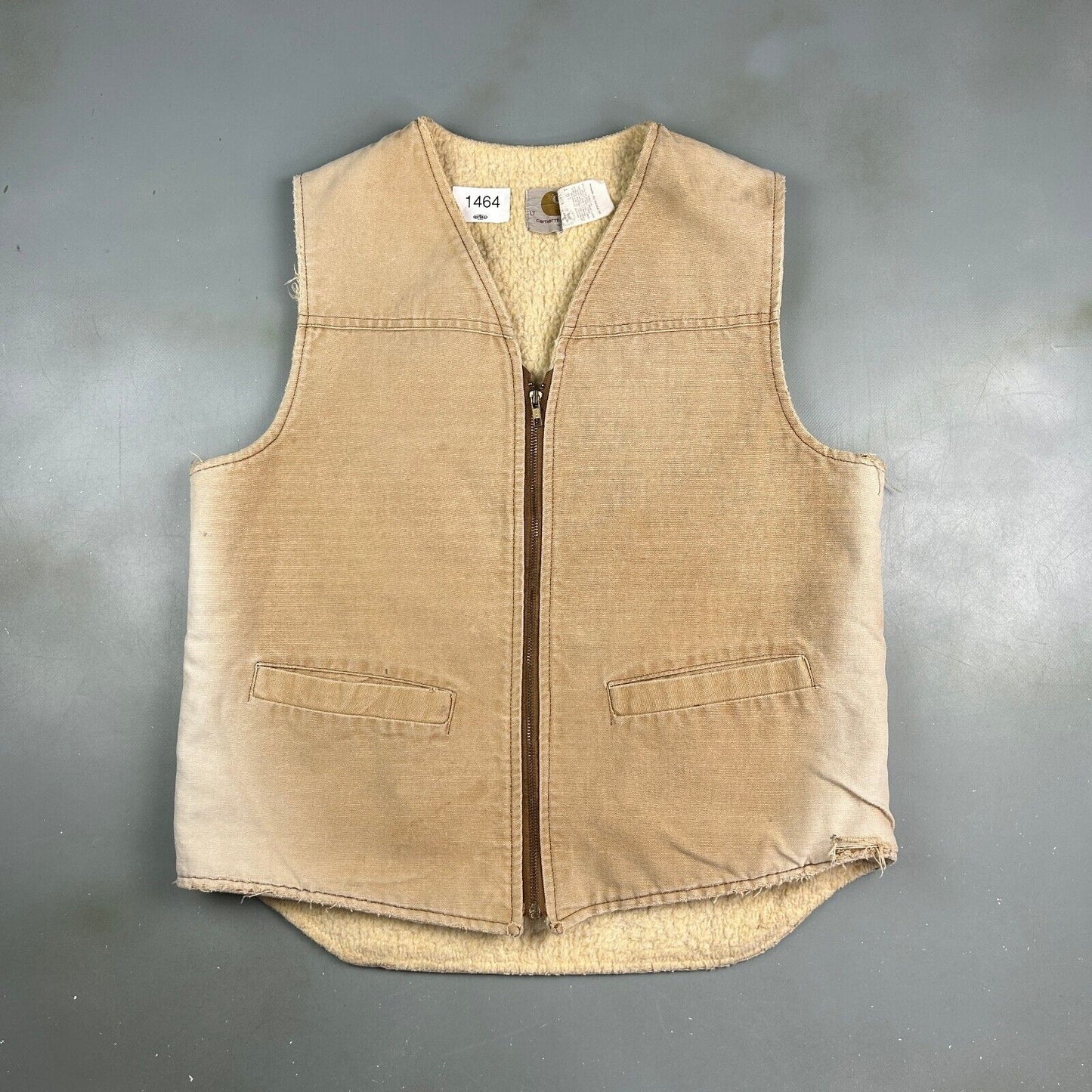 VINTAGE 90s Carhartt Faded Sherpa Lined Vest Jacket sz Large Men Adult MadeinUSA