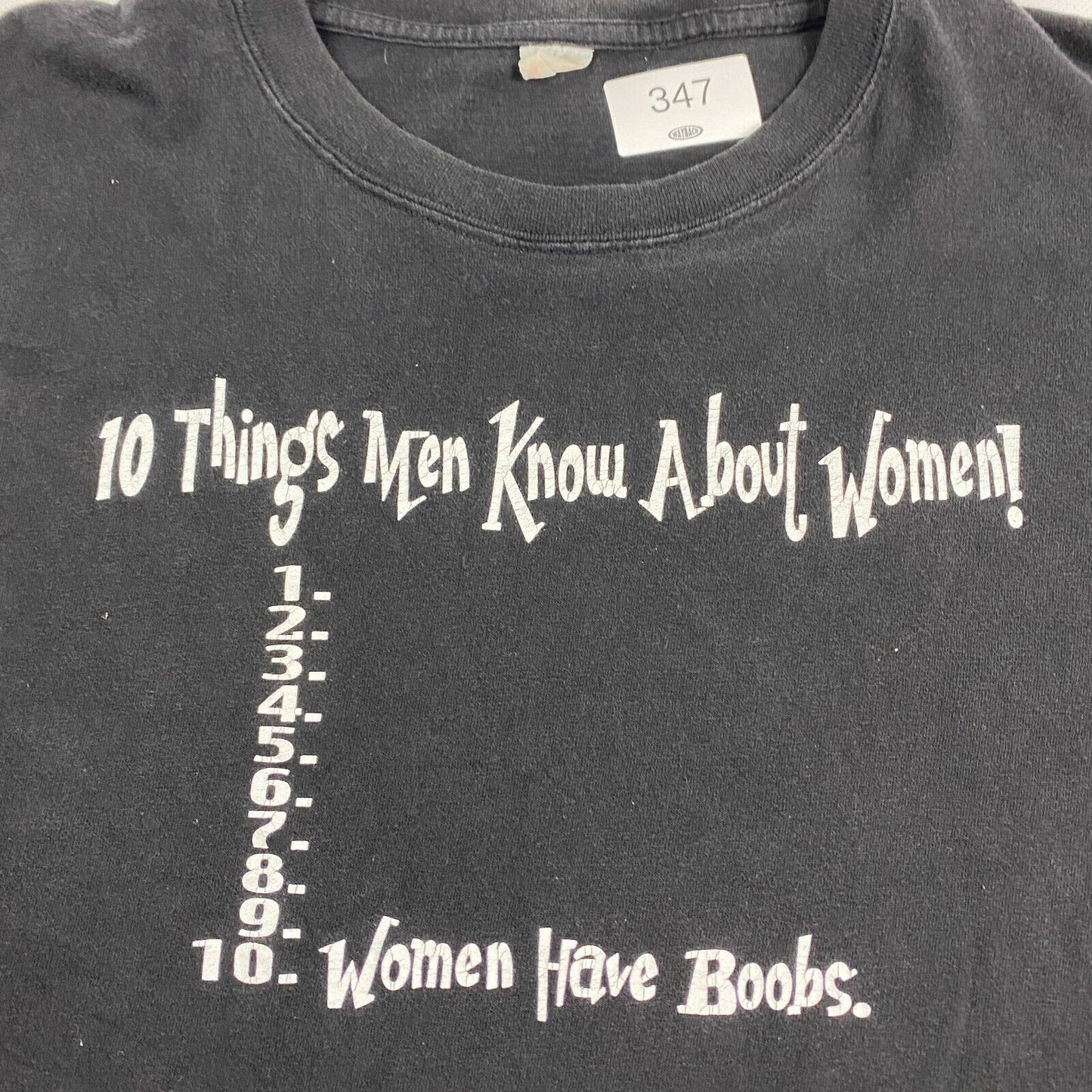 VINTAGE 90s Ten Things Men Know About Women Black T-Shirt sz Large Men