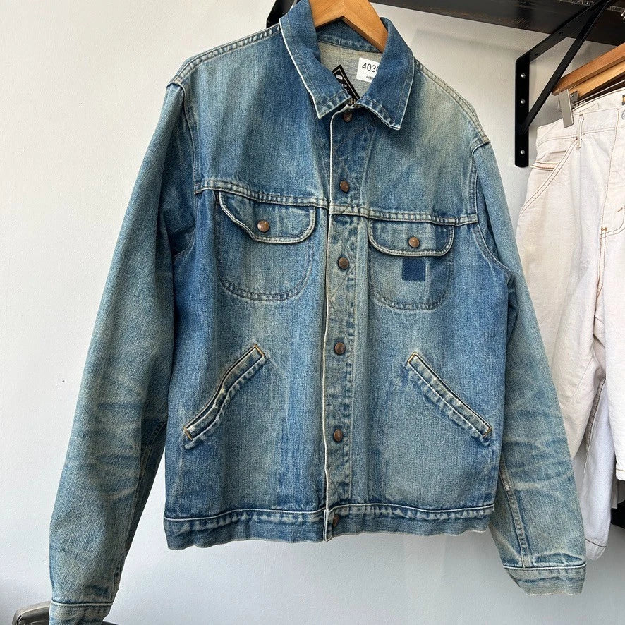 VINTAGE 70s 80s | GWG Sun Faded Button Snap Denim Trucker Jacket sz M/L
