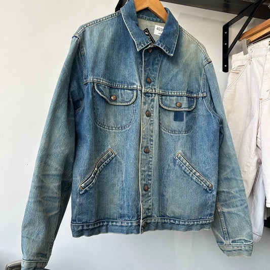 VINTAGE 70s 80s | GWG Sun Faded Button Snap Denim Trucker Jacket sz M/L