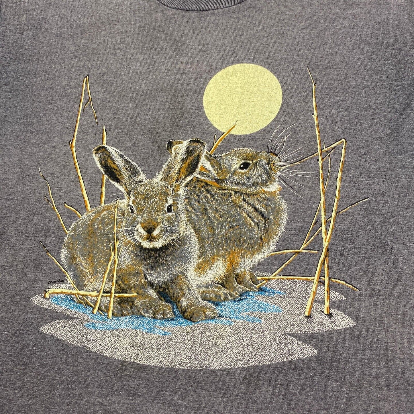 VINTAGE 90s Rabbits Nature Graphic Faded Grey T-Shirt sz Large Men