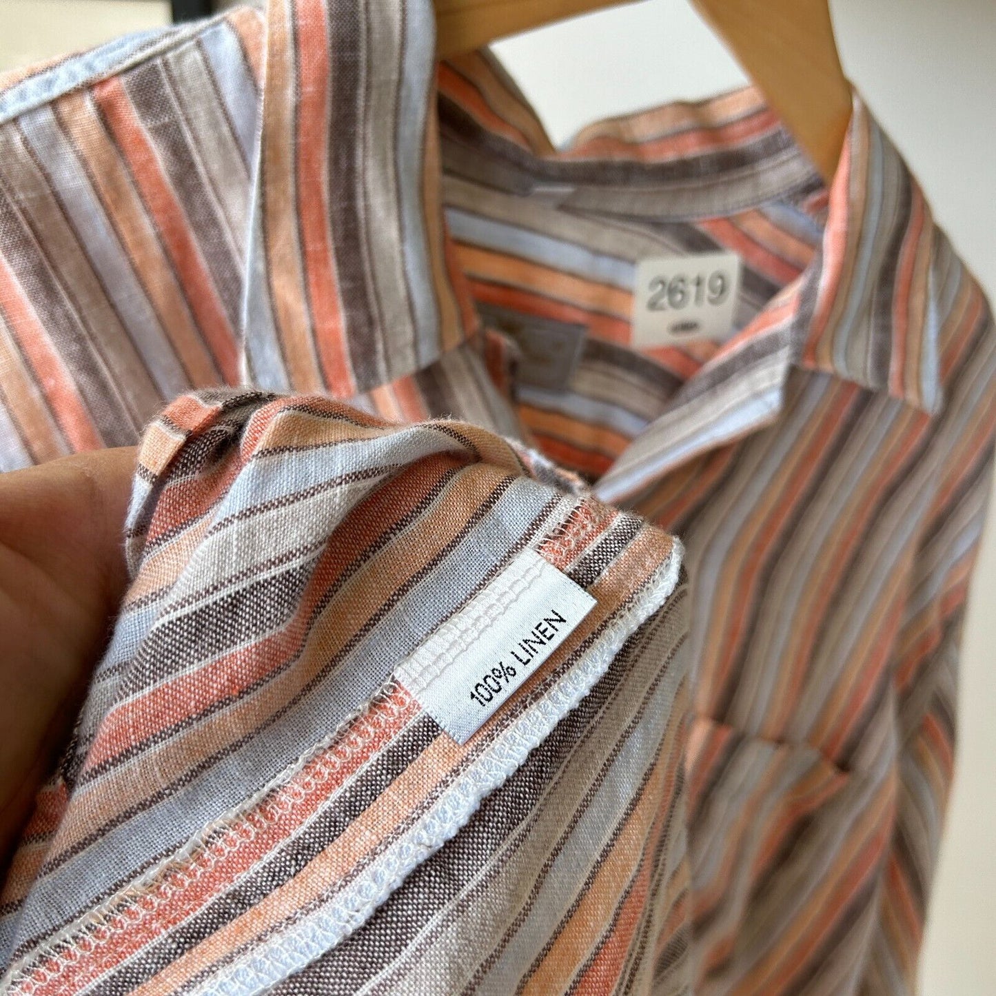 VINTAGE 80s | Pastel Striped Linen Short Sleeve Button Down Shirt sz M