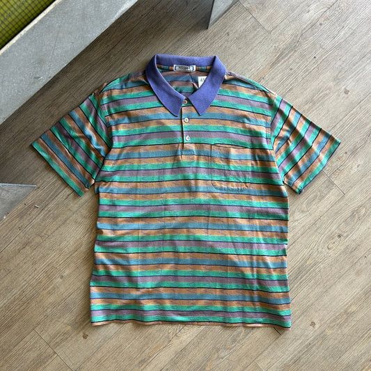VINTAGE 80s | Yves Saint Laurent Tricots Striped YSL Polo Shirt sz L