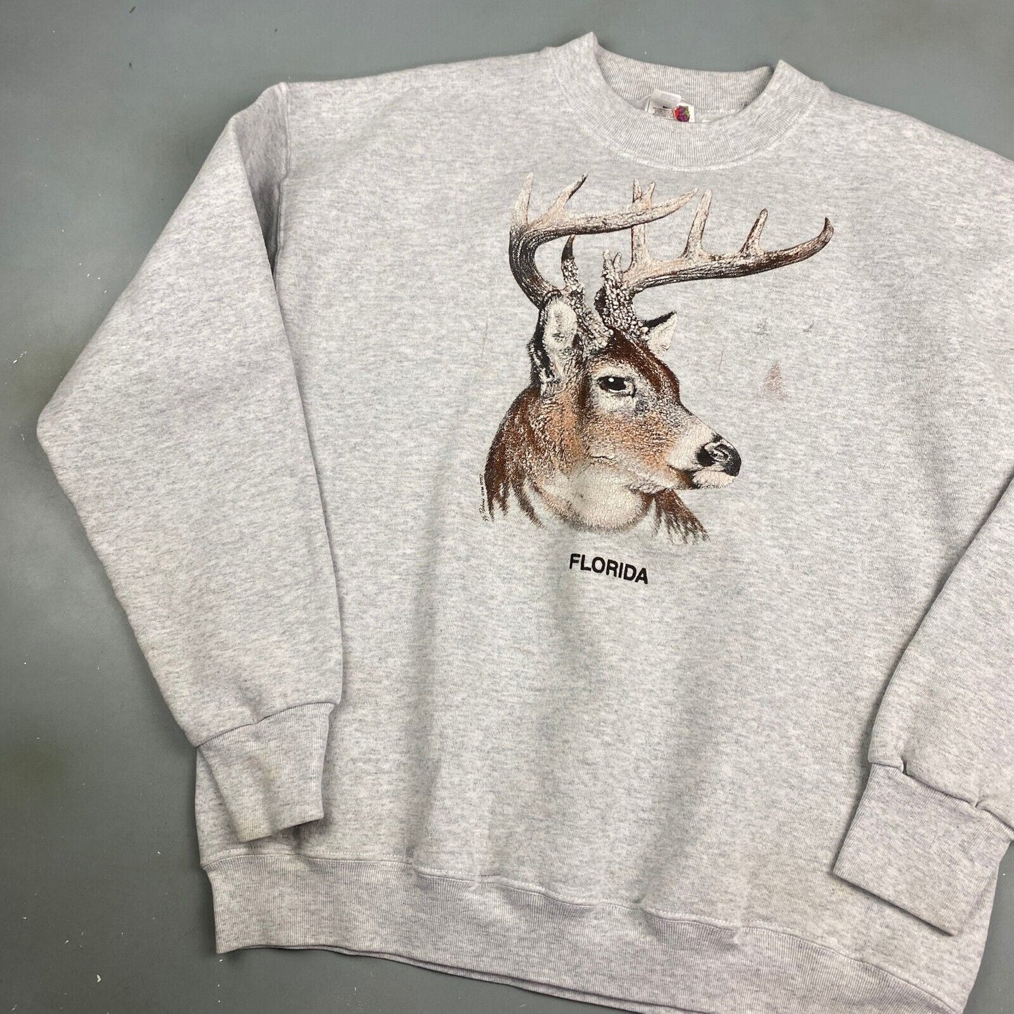 VINTAGE 90s Florida Deer Head Crewneck Sweater sz XL Mens Adult
