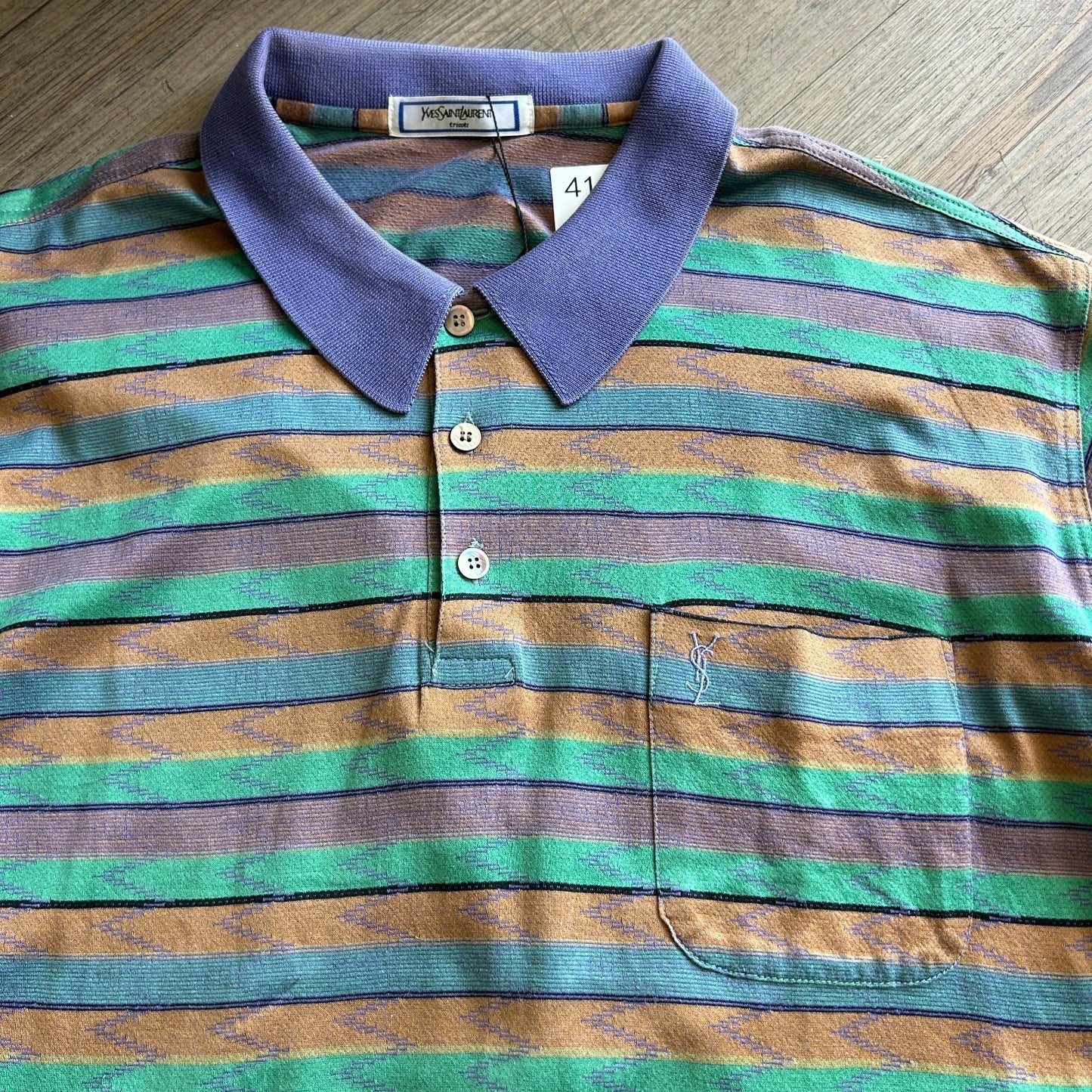 VINTAGE 80s | Yves Saint Laurent Tricots Striped YSL Polo Shirt sz L