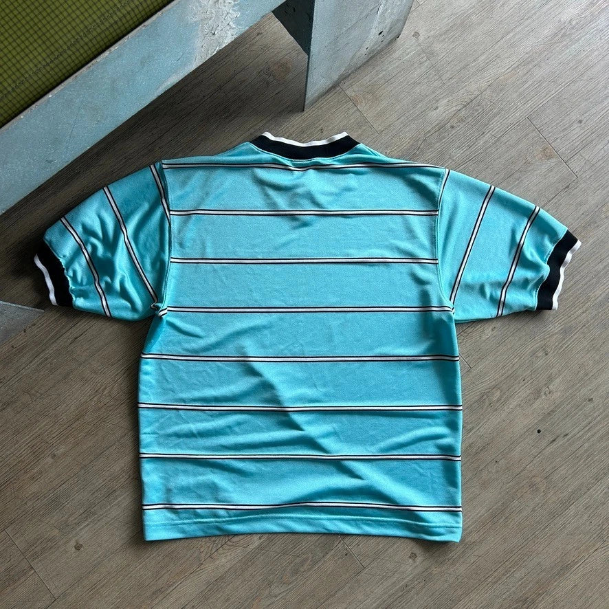1990s | NIKE Team Sports Striped Teal Blue V-Neck Jersey T-Shirt sz L/XL