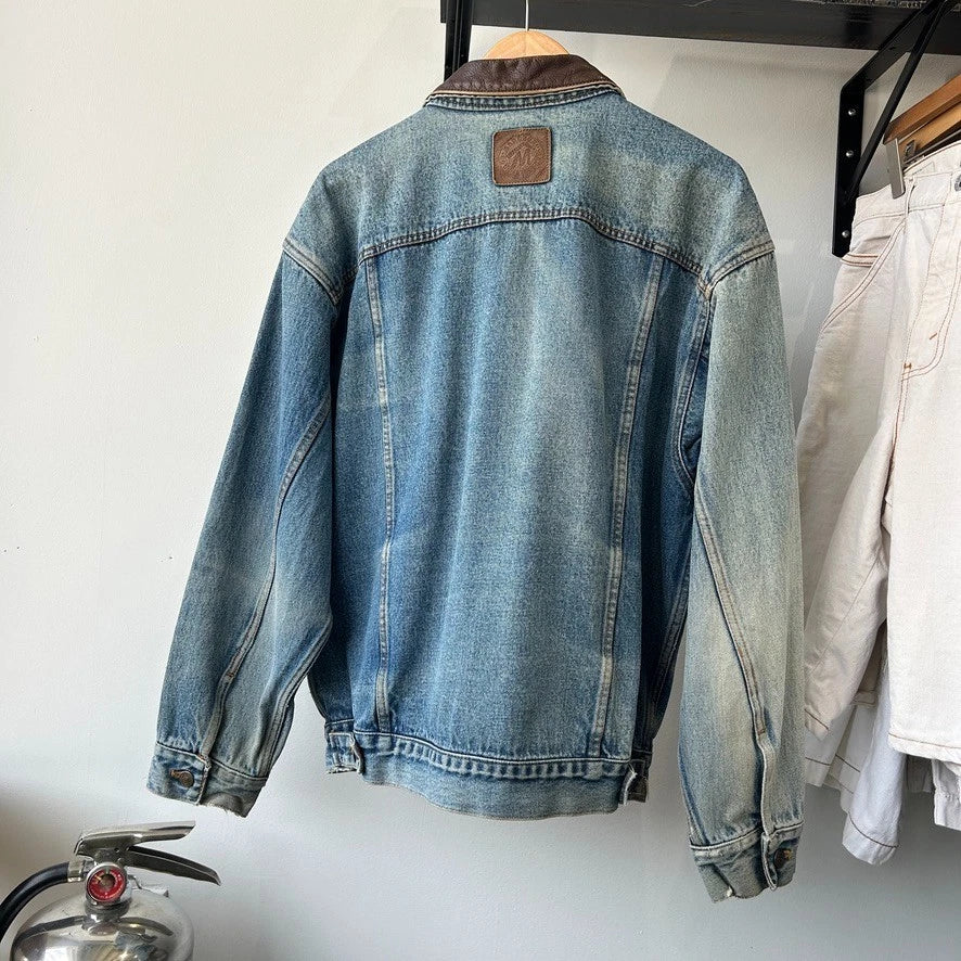 VINTAGE 90s | Marlboro Country Store Sun Faded Denim Trucker Jacket sz L