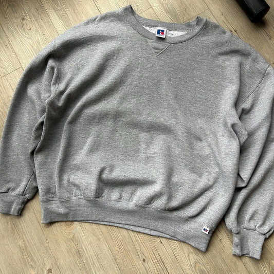 VINTAGE 90s | Russell Athletic Blank Grey Crewneck Sweater sz XXL