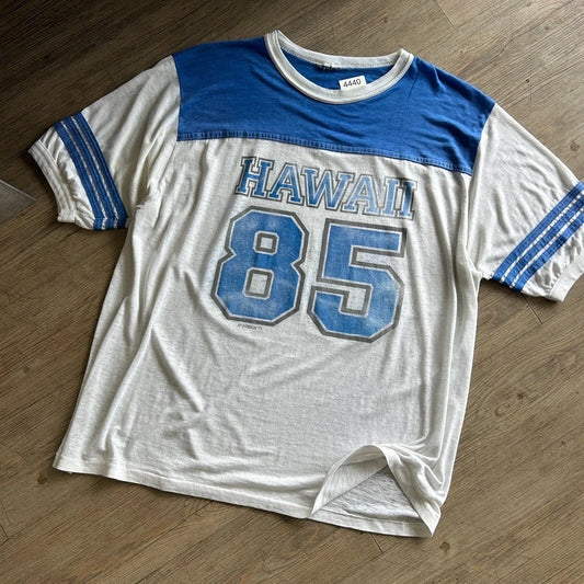 1980s | HAWAII #85 Thrashed Thin Cotton Vintage Football Jersey T-Shirt sz XL