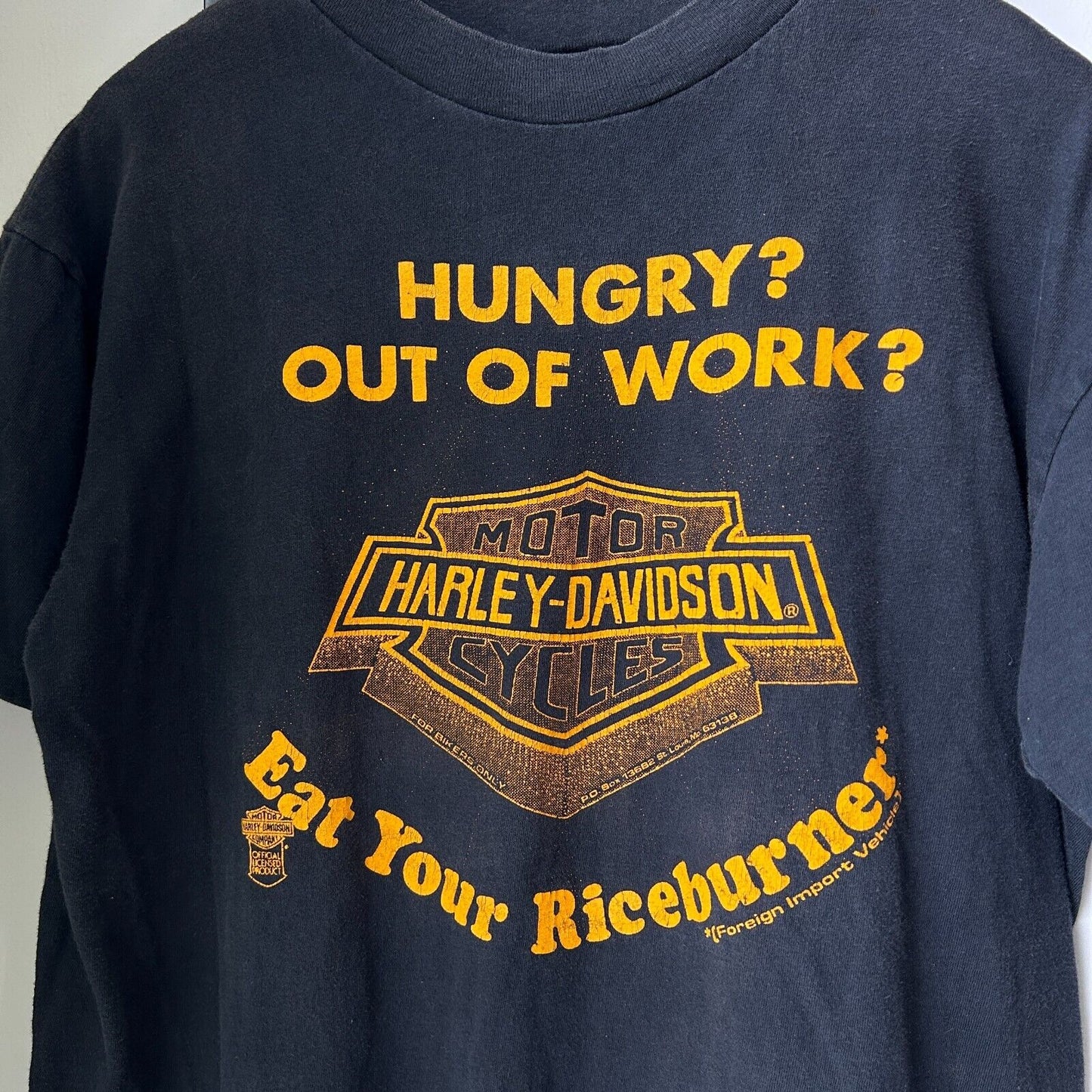 VINTAGE 90s | Hungry Out Of Work? Harley Davidson Biker Logo T-Shirt sz L Adult