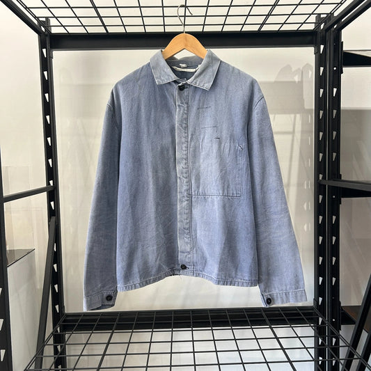 VINTAGE 1960s | French Faded Blue Workwear Chore Shirt Jacket sz 54 L