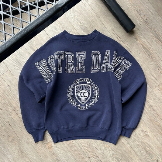 VINTAGE 90s | Notre Dame Spell Out Athletic Dept Crewneck Sweater sz S/M