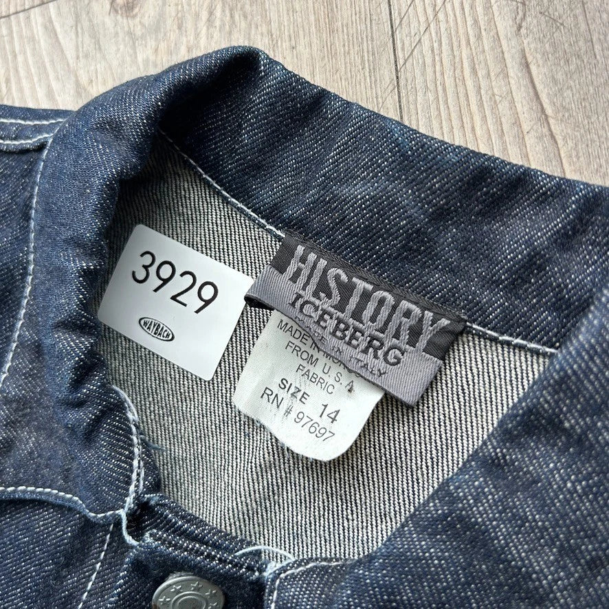 VINTAGE | Iceberg History Dark Indigo Denim Trucker Jacket sz 14 XS/S