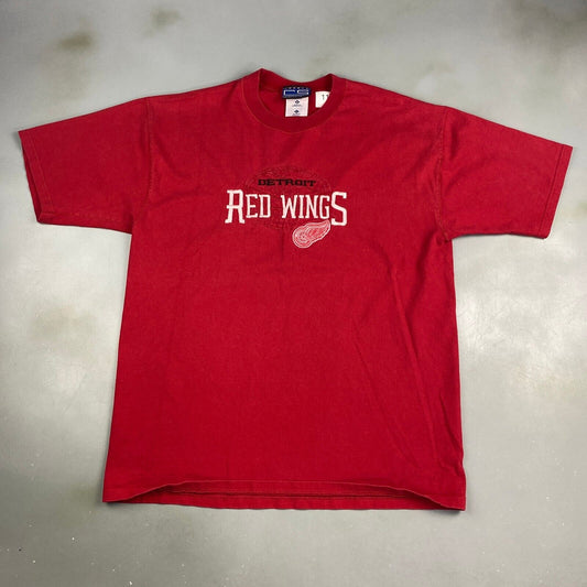 VINTAGE 90s NHL Detroit Red Wings Embroidered Logo Red T-Shirt sz Large Adult