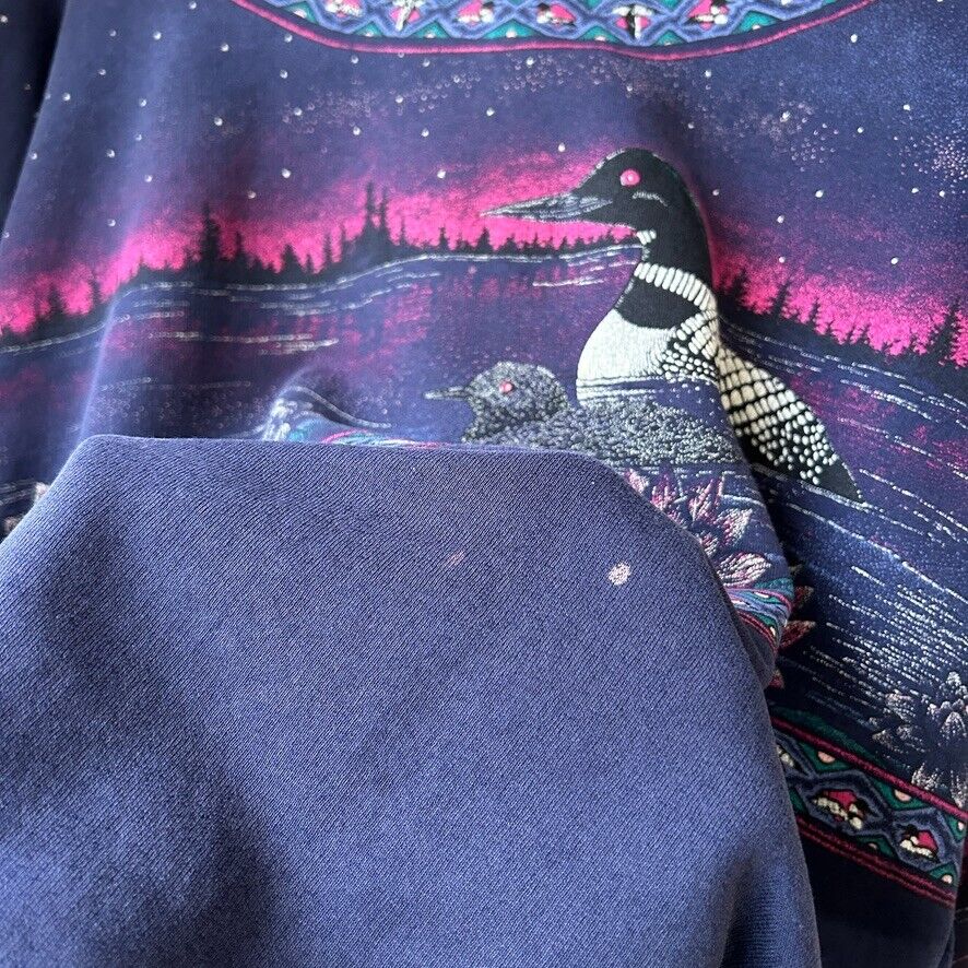 VINTAGE 90s | Loons Midnight All Over Nature Print Artisans Sweater sz L