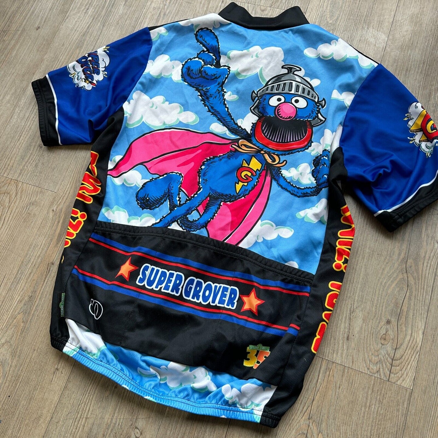 VINTAGE | Sesame Street Super Grover Cycling Bike Jersey sz M Adult