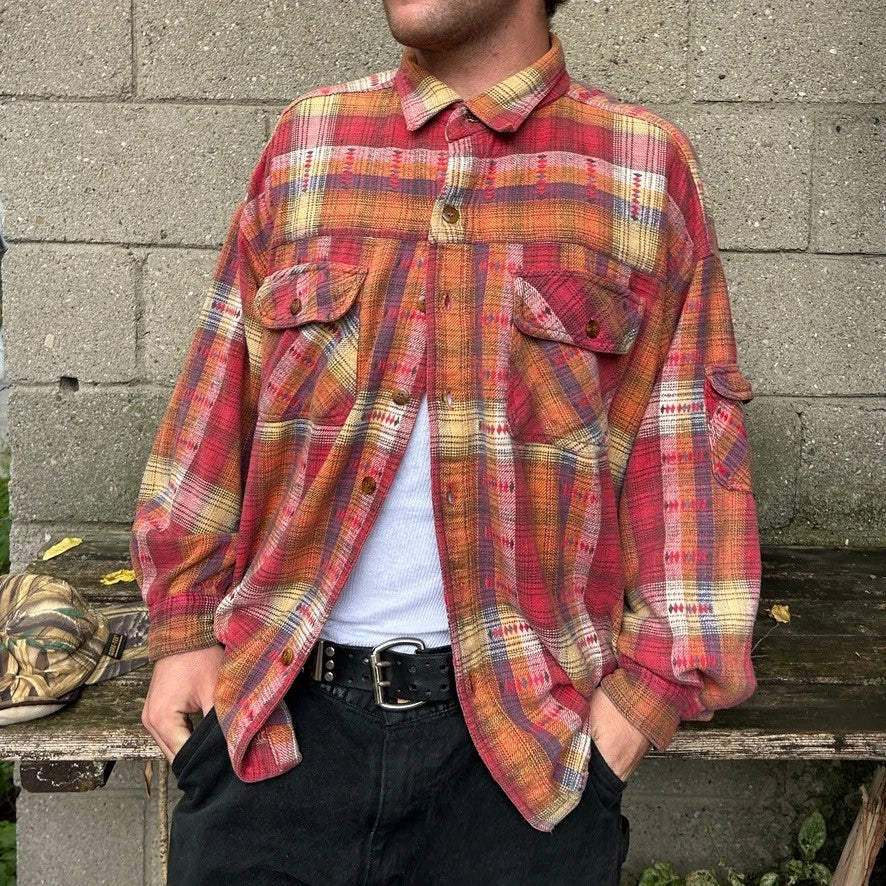 VINTAGE 90s | Weekends Plaid Western Flannel Cotton Button Down Shirt sz XXL