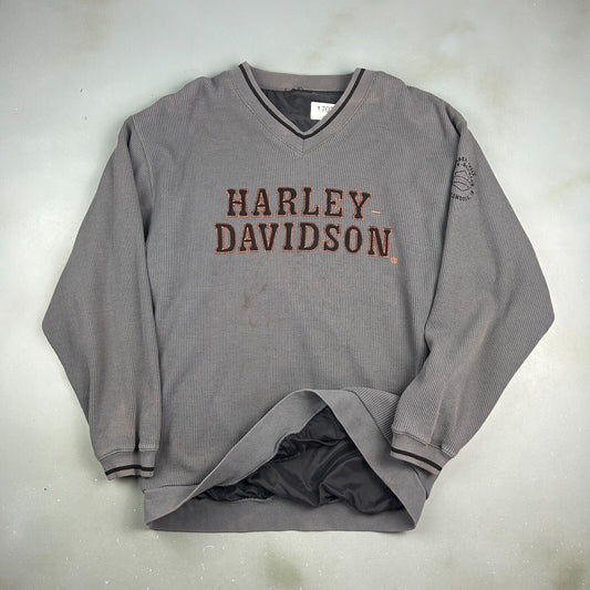 VINTAGE | Harley Davidson Biker Thermal Crew Lined Sweater sz M-L Adult
