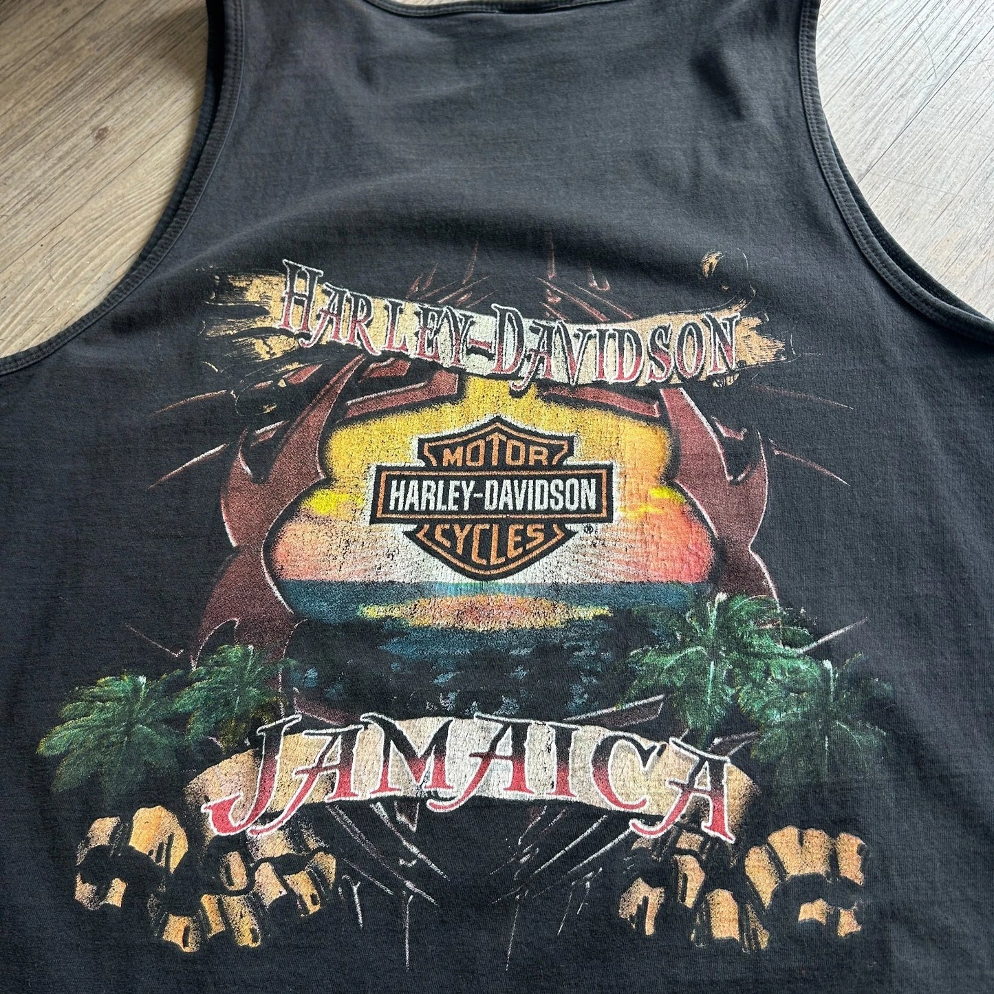 VINTAGE | Jamaica Harley Davidson Biker Sun Faded Sleeveless Tank T-Shirt sz XL