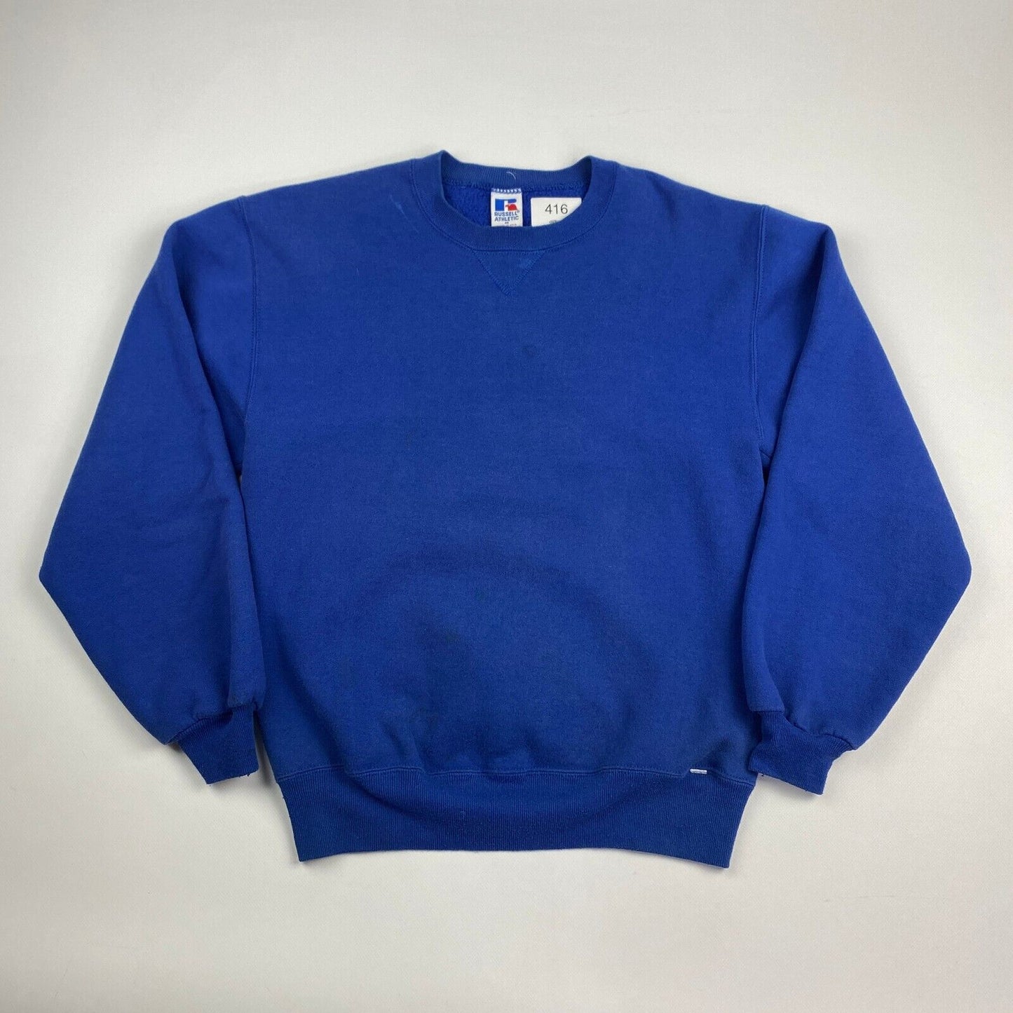 VINTAGE 90s Russell Athletic Blank Blue Crewneck Sweater sz Medium Men MadeinUSA