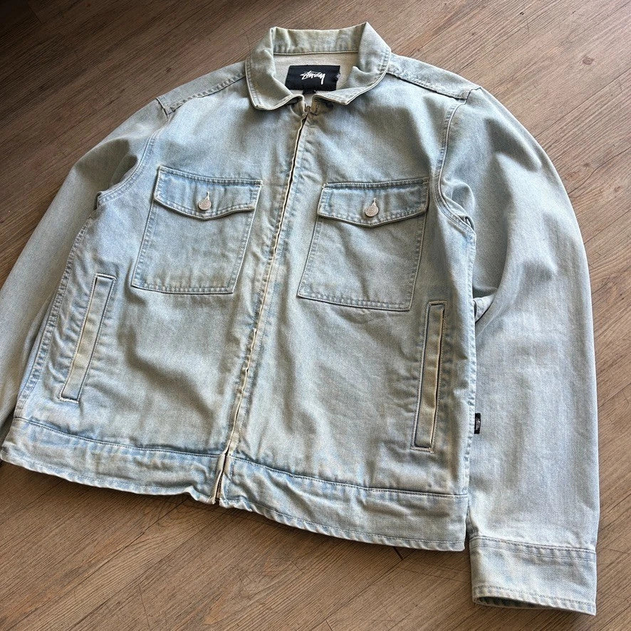 STUSSY | Light Wash Denim Full Zip Harrington Jacket sz M