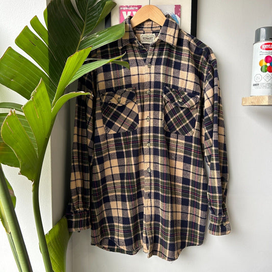 VINTAGE | Schmidt Earth Tone Flannel Button Down Shirt sz M Adult