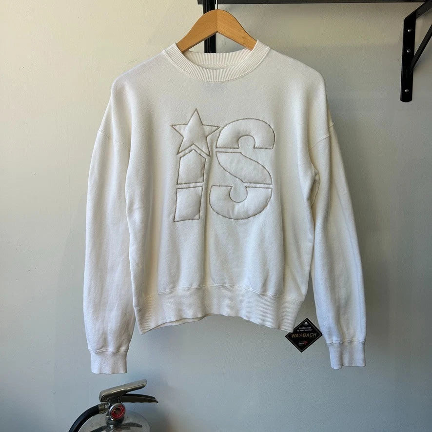 I.S. Issey Sport | 1980s Issey Miyake Puff Logo White French Terry Sweater sz S