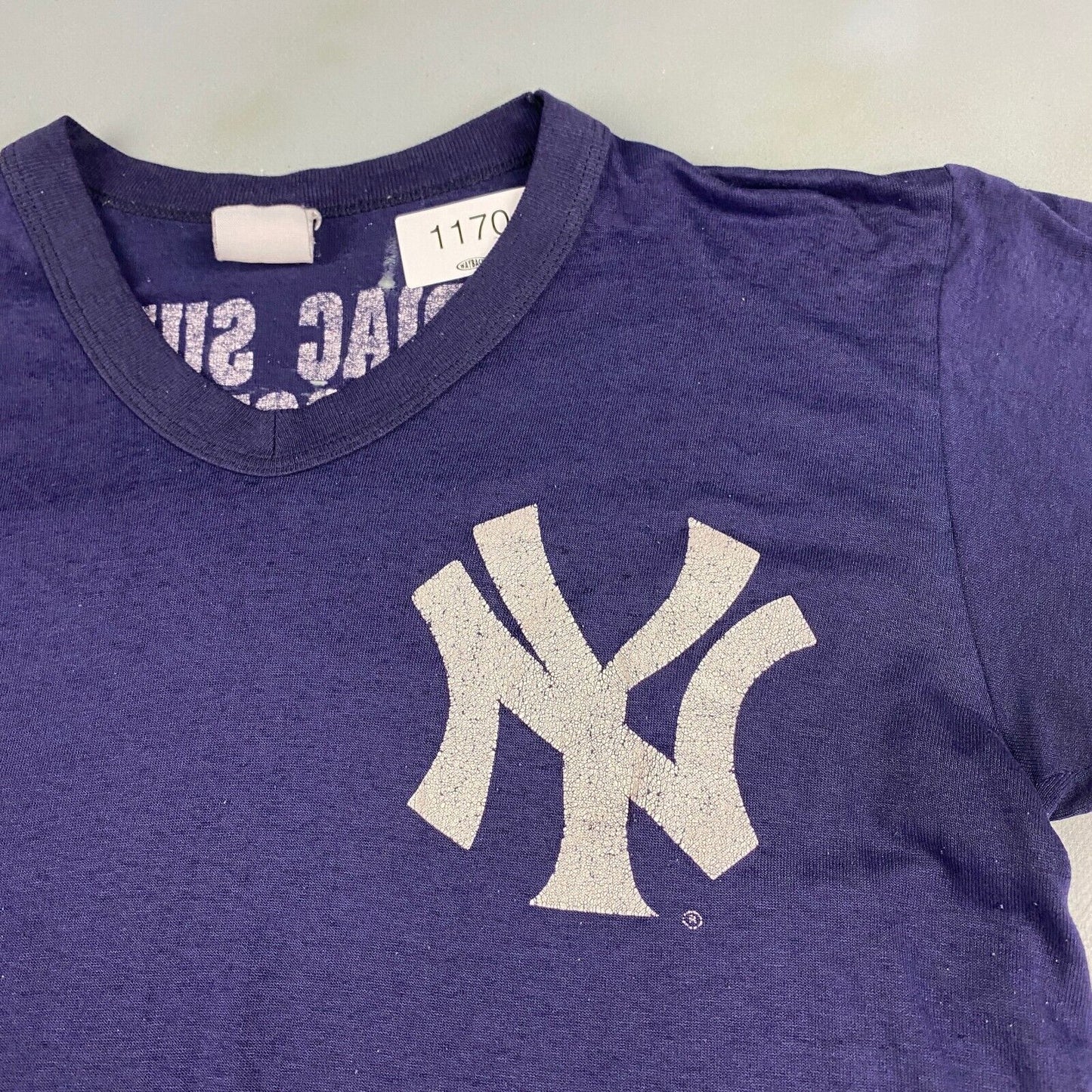 VINTAGE 80s NY Yankees Cardiac Surgery Navy T-Shirt sz Medium Adult