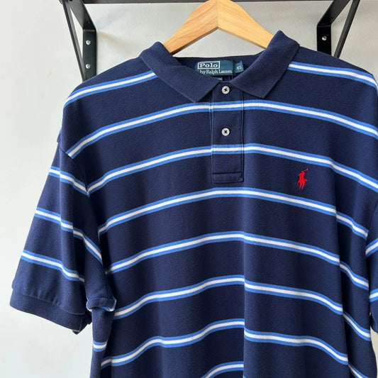 VINTAGE Y2k | Ralph Lauren Sm Pony Tonal Blue Striped Polo Shirt sz XL
