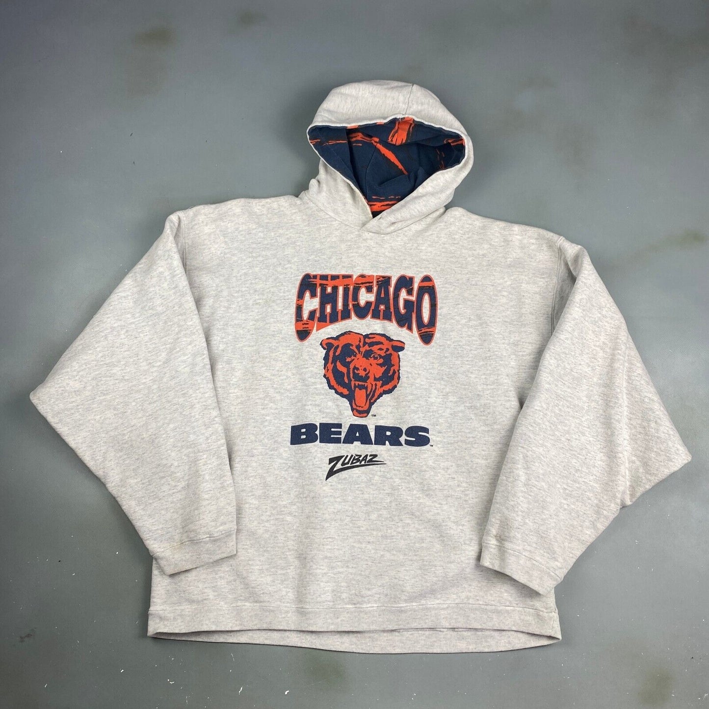 VINTAGE 90s Chicago Bears Zubaz Grey Hoodie Sweater sz XL Mens Made in USA