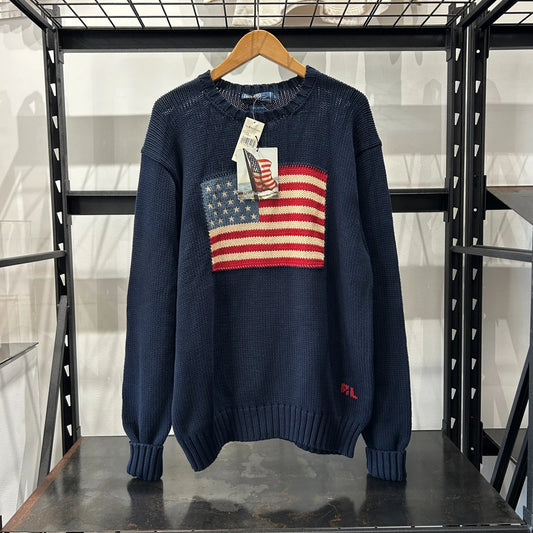 VINTAGE 90s - 00s | POLO By Ralph Lauren USA Flag Knit Sweater sz L NWT