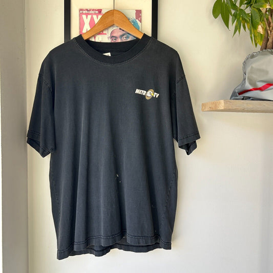 VINTAGE 90s | Metro TV Logo Black T-Shirt sz L