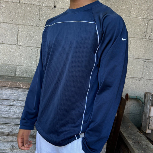 2000s | NIKE Hoops Navy Pin Stripe Long Sleeve Jersey T-Shirt sz L