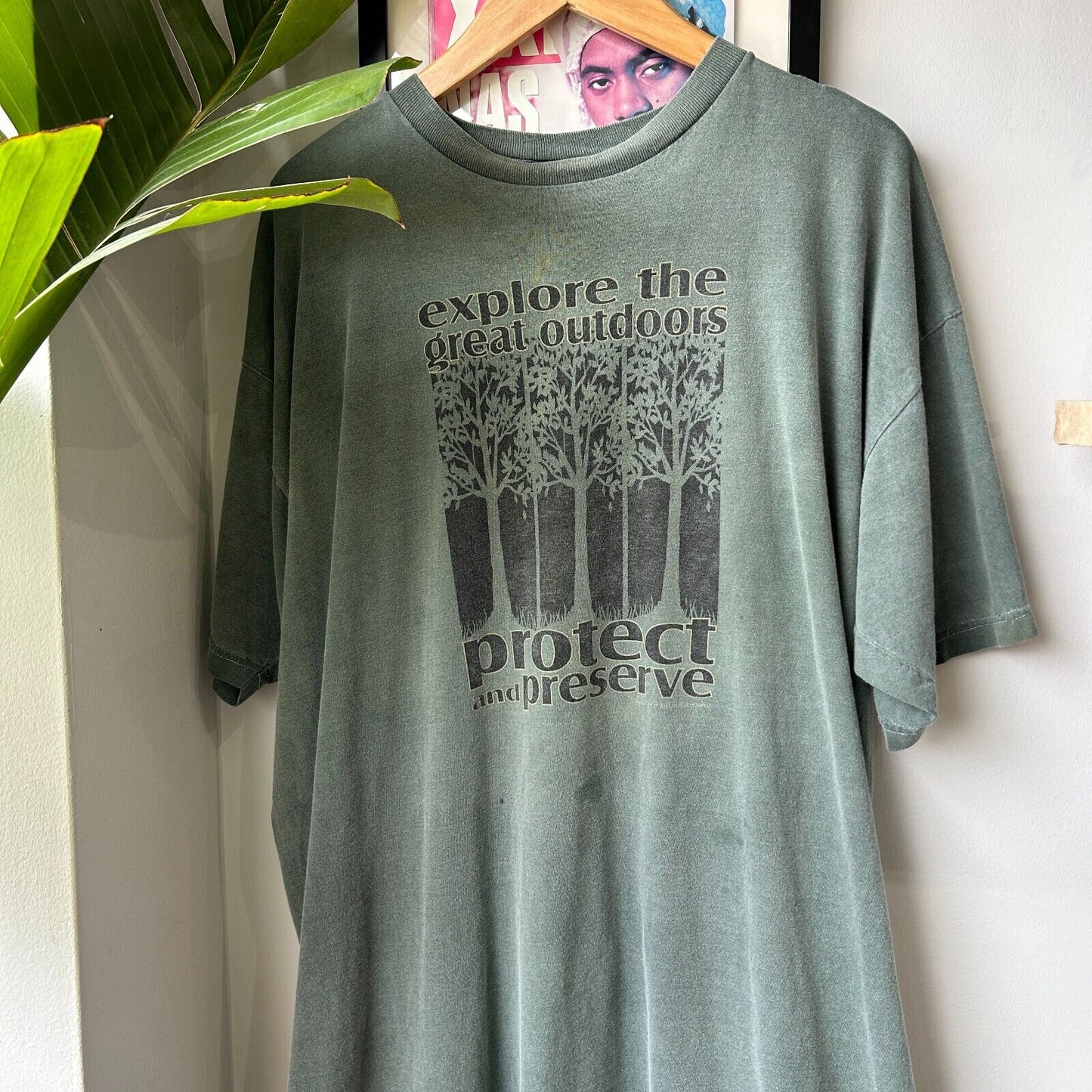 VINTAGE 90s | Explore Outdoors Protect & Preserve Faded Green T-Shirt sz XL