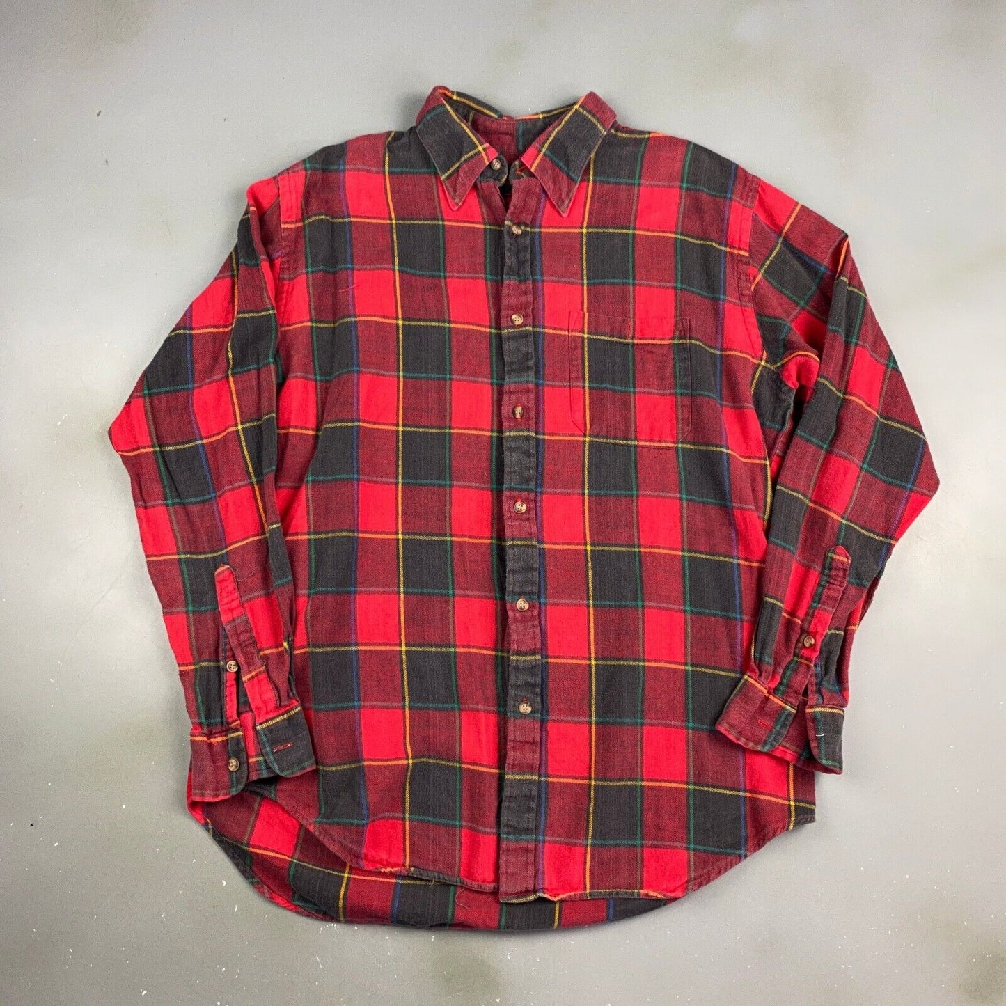 VINTAGE 90s Oshman's Red Plaid Flannel Button Up Shirt sz Large Adult